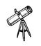 Astronaut telescope to observe the stars, planets and space. Astronomy sketch for emblem or logo in vintage style. Hand