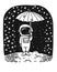 Astronaut with an umbrella under the stellar rain. Hand drawn vector illustration.