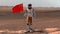 Astronaut walking on Mars with Chinese flag. Exploring Mission To Mars Red Planet. Futuristic Colonization Space Exploration