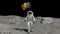 Astronaut walking on the moon with colorful balloons. Birthday celebration on the moon. LGBT colors. Elements of this