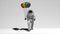 Astronaut walking on a white background with colorful balloons. Birthday celebration on the moon. LGBT colors. Elements