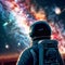 Astronaut watching Galaxy nebula in space.Fantasy Generative A.I.