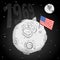 Astronaut whith flag USA on the moon bw