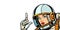 Astronaut woman pointing finger up, isolate on white background