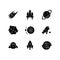 Astronautic black glyph icons set on white space