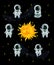 Astronauts around the sun on a black background