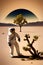 astronauts in a desert with a tree generated by ai