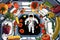 Astronauts and floating vegetables and fruits Inside a space station