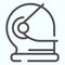 Astronauts helmet line icon. Cosmonaut casque with protective glass. World space week design concept, outline style