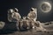 Astronauts sitting on the moon drinking tea