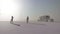 Astronauts on snowy alien winter landscape. Realistic 3D render