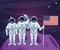 Astronauts team american flag in moon galaxy space exploration