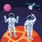 Astronauts waving hands planets satellite space exploration