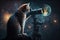 Astronomer cat working job profession illustration generative ai