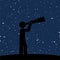 Astronomer looking through telescope. Man looking through huge telescope icon