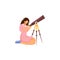 Astronomer with telescope flat color vector faceless character