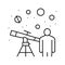 astronomer watching in telescope on stars line icon vector illustration