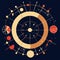 Astronomical circle with planets and stars. Vector illustration in flat style Generative AI