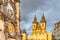 Astronomical clock, Czech: Orloj, and Church of Our Lady before Tyn at Old Town Square in Prgue, Czech Republic