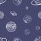 Astronomical seamless pattern with planets and other planetary bodies in outer space. Backdrop with celestial objects