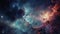 Astronomical Wallpaper: Stars, Clouds, And Galaxy In Cyan And Crimson