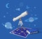 Astronomy Class Illustration on Blue Background