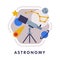 Astronomy School Subject Icon, Education and Science Discipline with Related Elements Flat Style Vector Illustration