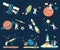 Astronomy Space People Background Icon Set