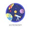 Astronomy subject in school, discipline with celestial bodies study