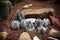 Astrophytum myriostigma clump, Cactus in garden has a brown stone around, Cacti, Cactaceae, Succulent, Drought tolerant plant.