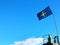 Asturias flag in the fishing harbor of Tazones, Asturias, Spain