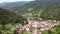 Asturias Villages in green valley drone view Spain