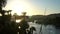 Aswan Nile river at sunset palm trees sand dunes and boats timelapse video beautiful Egypt view