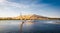 Aswan River Nile Panorama with Felucca Boats at sunset