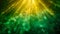 Asymmetric green light, abstract beautiful light rays on dark green blurry background with shades of green and yellow