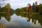 Ataturk Arboretum. Autumn trees around lake.