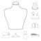 Atelier and sewing outline icons in set collection for design. Equipment and tools for sewing vector symbol stock web