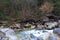 Atera river in japan with waterfalls in autumn