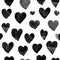 Atercolor collage seamless pattern with monochrome hearts and thin line text isolared on white background. Happy Valentine`s Day