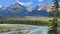 Athabasca River and surrounding mountains along the Ice Fields Parkway in Jasper National Park