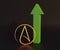 Atheist symbol with green arrow for increasing symbol