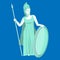 Athena or Athene marble statue on blue background. Pallas goddess