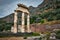 Athena Pronoia temple ruins in ancient Delphi, Greece