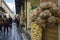 Athens, Aticca / Greece - Mar 10, 2013: Real natural sea sponge from island Kalymnos are hanging on a store located in Adrianou st