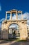 ATHENS, GREECE, 12 DECEMBER 2021 View of the Acropolis from the Hadrian Arch