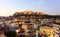 Athens, Greece. Acropolis rock and Plaka early in the morning