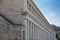 Athens Greece. Attalus stoa facade columns, blue sky, sunny day