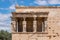 Athens, Greece. Cariatides Porch Erechtheion on Acropolis hill, blue sky background