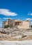 Athens, Greece. Erechtheion with Caryatid Porch on Acropolis hill, blue sky background