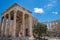 Athens, Greece. Erechtheion with Caryatid Porch on Acropolis hill, blue sky background